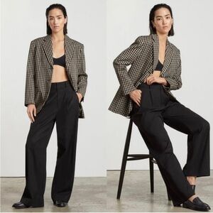 Everlane The Tencel Oversized Gingham Blazer Jacket in khaki/black